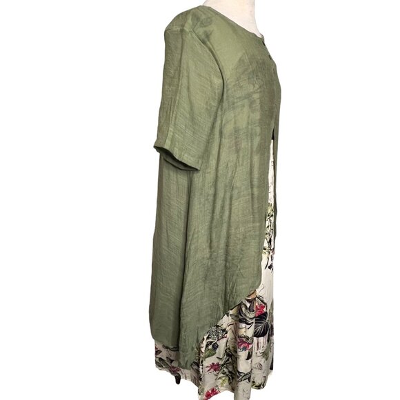 Cream Floral Green Duster Sheath Midi Dress 3XL Country Church Office - Picture 8 of 13